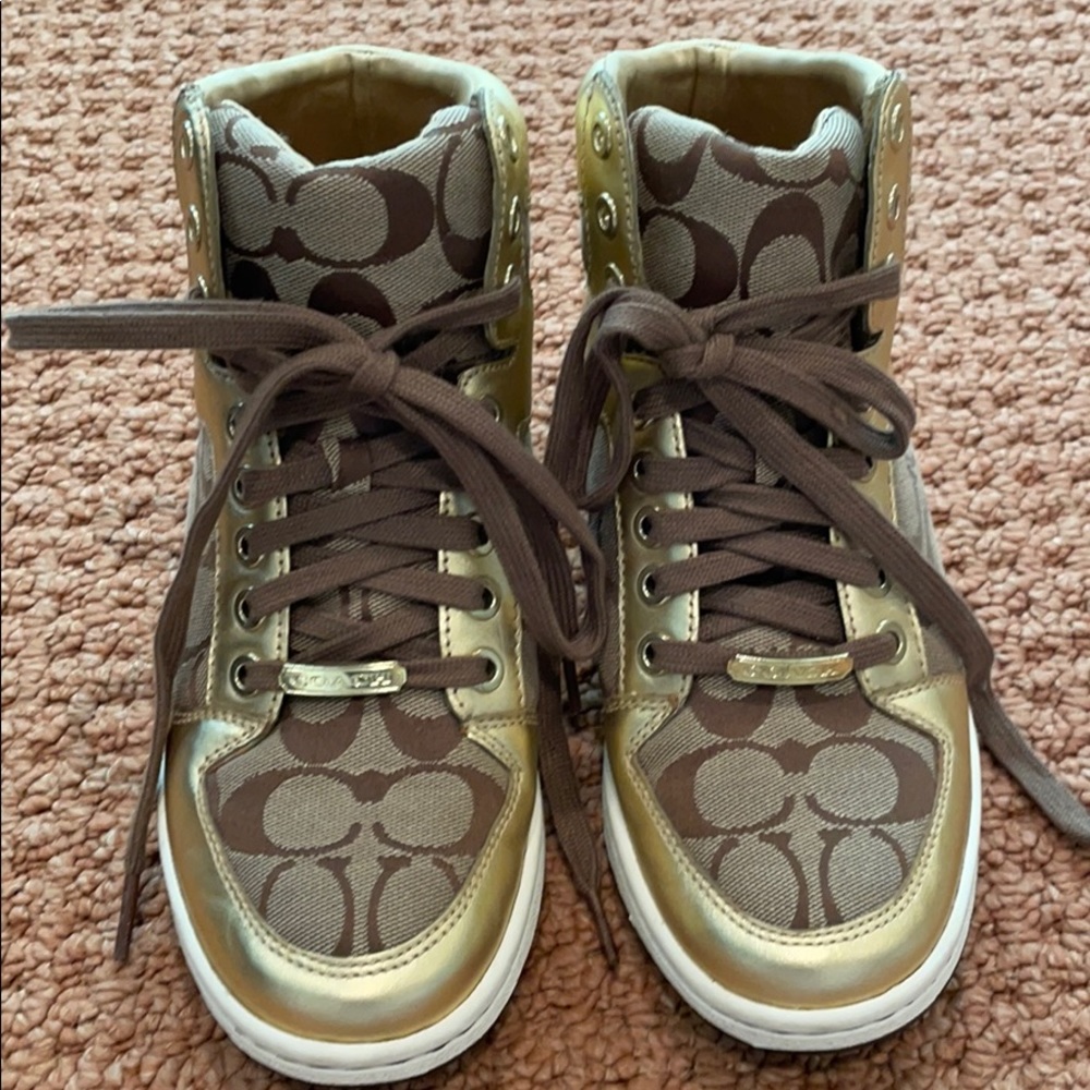 Gold Coach high top sneakers